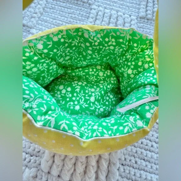 Vintage Handmade Fabric Plush Easter Basket with Bunny, chick and eggs - Picture 7 of 15